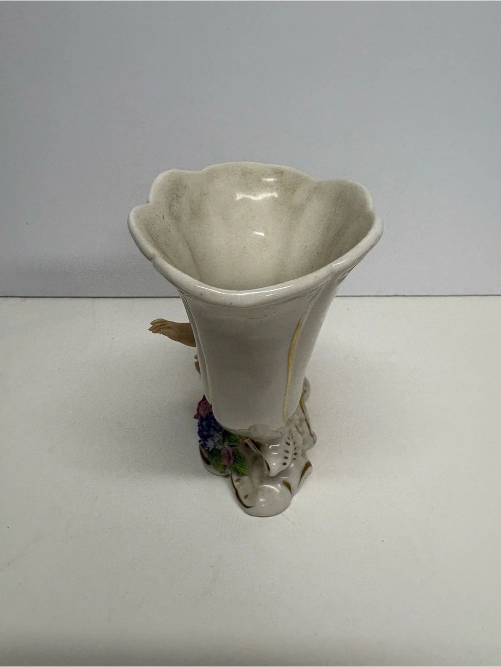 Vintage German Porcelain Cherub Cornucopia Vase Floral Accents